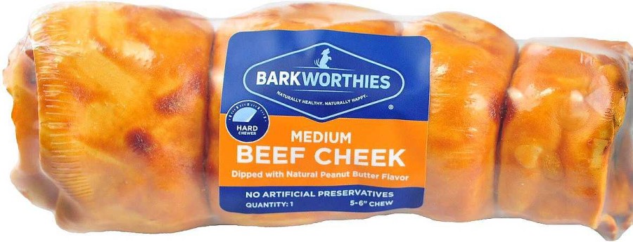 Dog Barkworthies Bones & Chews | Barkworthies Peanut Butter Dipped Beef Cheek Medium For Dogs