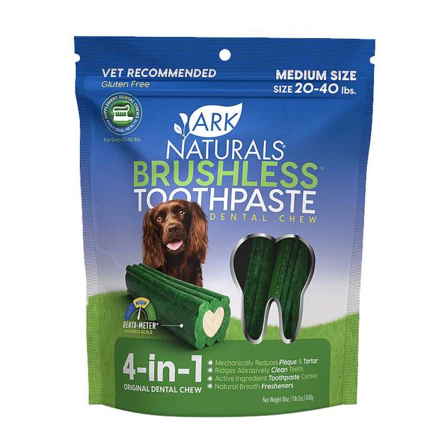 Dog Ark Naturals Dental Treats | Ark Naturals Breath-Less Brushless-Toothpaste Dental Chew For Medium Dogs